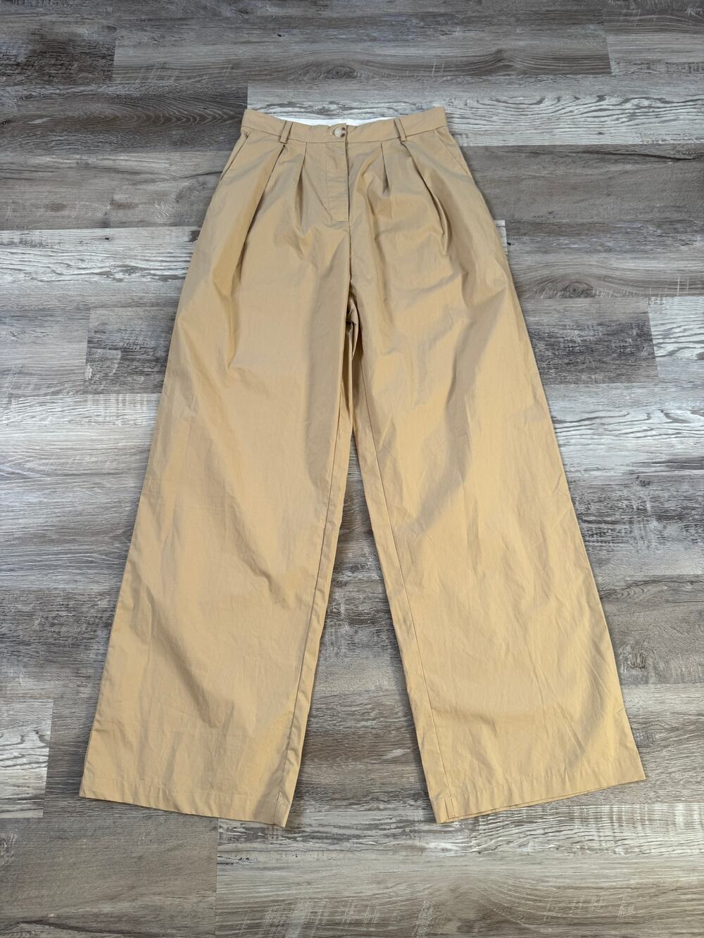 NWT Bobbles & Lace Khaki Cotton Wide Leg Pleated Trousers Scandi Old Money M